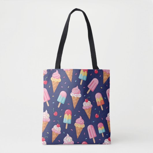 Ice cream, popsicles and cherries pattern トートバッグ (正面)