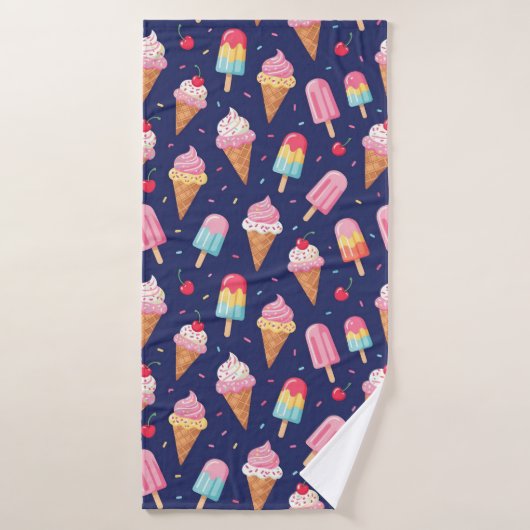Ice cream, popsicles and cherries pattern バスタオル (バスタオル)
