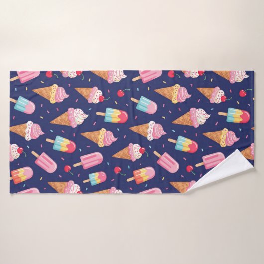Ice cream, popsicles and cherries pattern バスタオル (バスタオル)