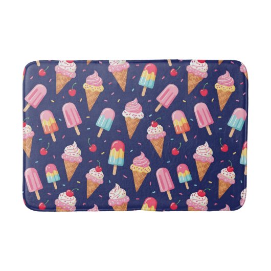 Ice cream, popsicles and cherries pattern バスマット (正面)