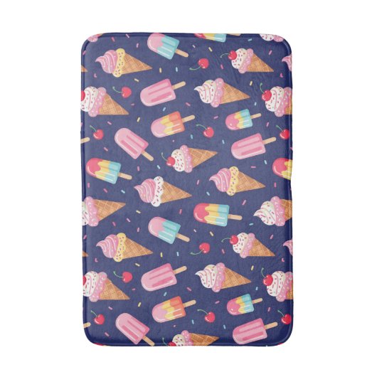 Ice cream, popsicles and cherries pattern バスマット (正面縦)