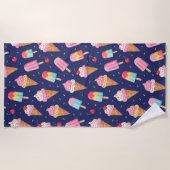 Ice cream, popsicles and cherries pattern ビーチタオル (正面)