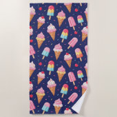 Ice cream, popsicles and cherries pattern ビーチタオル (正面)