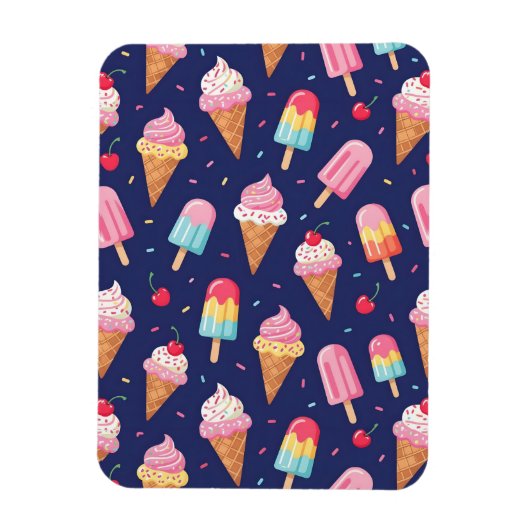 Ice cream, popsicles and cherries pattern マグネット (縦)