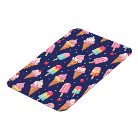 Ice cream, popsicles and cherries pattern マグネット (左側)