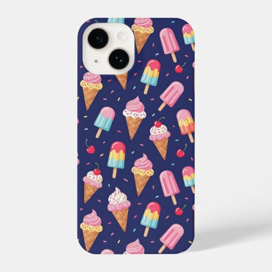 Ice cream, popsicles and cherries pattern iPhoneケース (裏面)