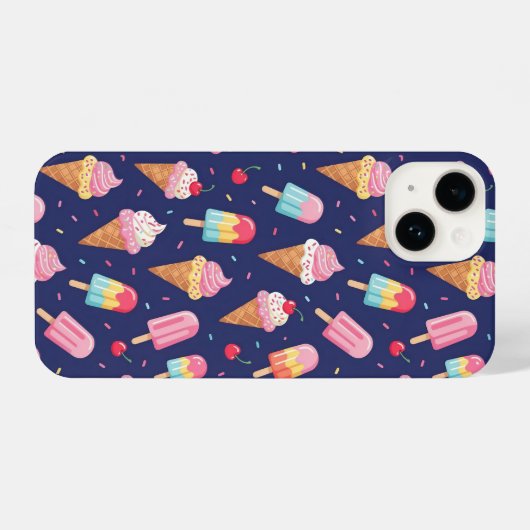 Ice cream, popsicles and cherries pattern iPhoneケース (裏面横)