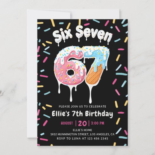 Ice Cream Six Seven 6 7 Birthday Invitation 招待状 (正面)