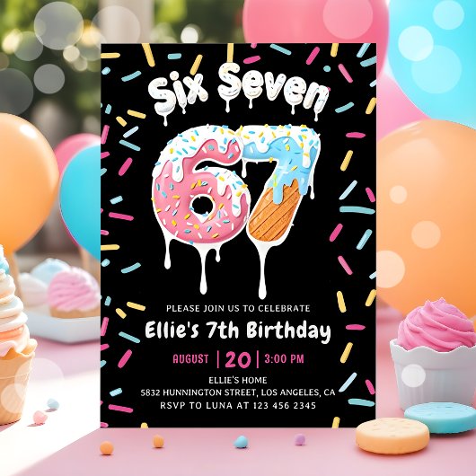 Ice Cream Six Seven 6 7 Birthday Invitation 招待状