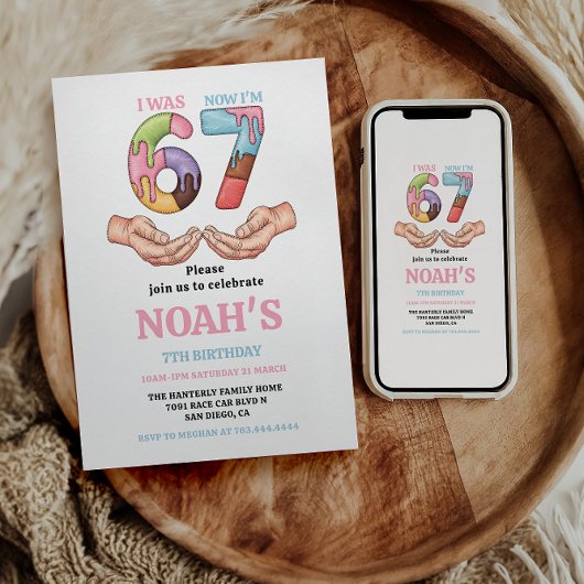 Ice Cream “Six Seven” 7th Birthday Party for Kids 招待状