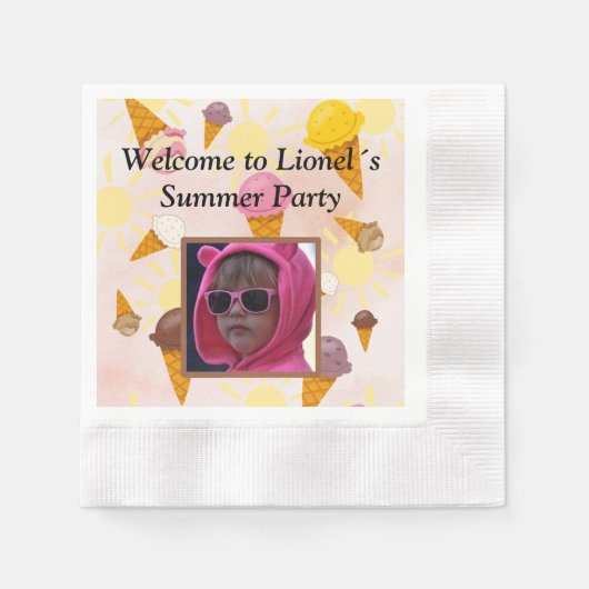 ice cream summer party photo 縁ありカクテルナプキン (正面)