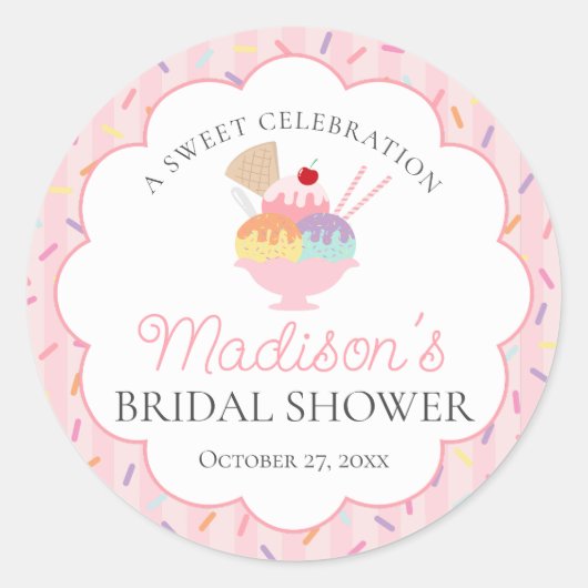 Ice Cream Sundae Scooped Up Sweet Bridal Shower ラウンドシール (正面)