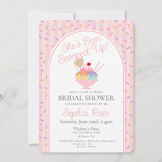 Ice Cream Sundae Scooped Up Sweet Bridal Shower 招待状 (正面)