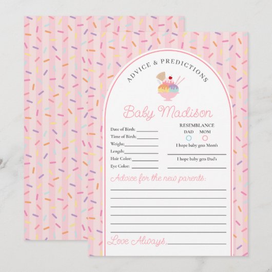 Ice Cream Sundae Sprinkled Advice for Baby Card 招待状 (正面/裏面)