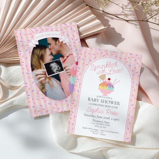 Ice Cream Sundae Sprinkled with Love Baby Shower 招待状