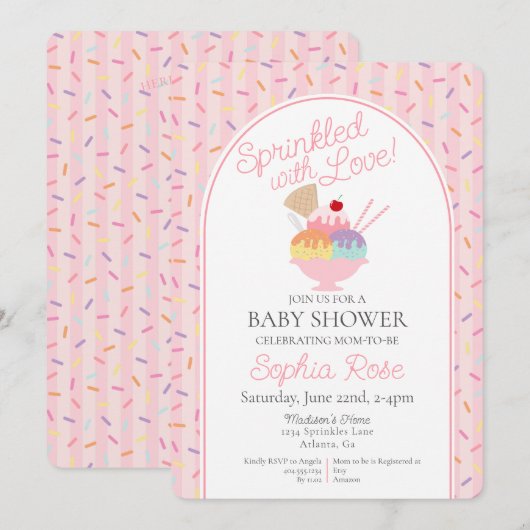Ice Cream Sundae Sprinkled with Love Baby Shower 招待状 (正面/裏面)