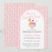 Ice Cream Sundae Sweet One First Birthday Party 招待状 (正面/裏面)