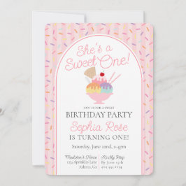 Ice Cream Sundae Sweet One First Birthday Party 招待状