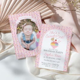 Ice Cream Sundae Sweet One First Birthday Party 招待状