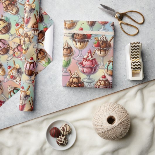 Ice Cream Sundae Wrapping Paper ラッピングペーパー (クラフト)