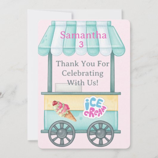 Ice Cream Thank You Card, Samantha Birthday Thank サンキューカード (正面)