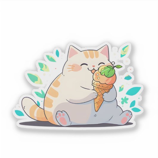 Ice Cream Time Chubby Cat Sticker シール (正面)