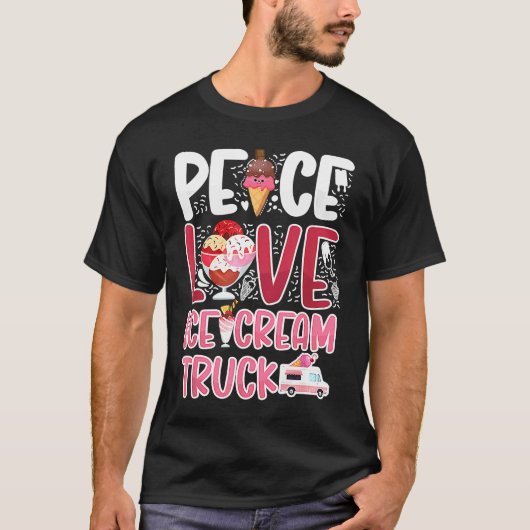 Ice Cream Truck  Peace Love Ice Cream Truck Van Co Tシャツ (正面)