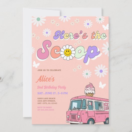 Ice Cream Truck Scoops 2nd Birthday 招待状 (正面)