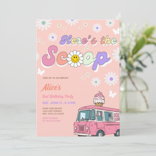 Ice Cream Truck Scoops 2nd Birthday 招待状 (スタンド正面)