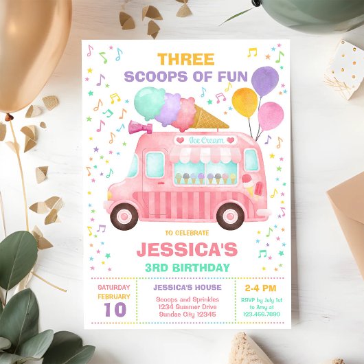 ice Cream Truck Scoops Of Fun Birthday Invitation 招待状