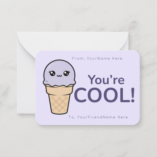Ice Cream Valentine Classroom Card – You’re Cool ノートカード (正面)
