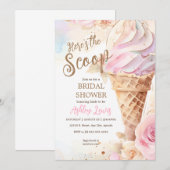 Ice cream watercolor floral ice cream cone 招待状 (正面/裏面)