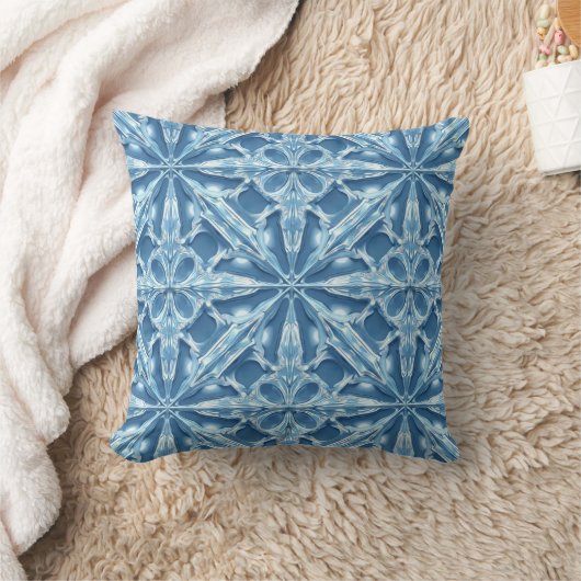 Ice Crystal Pattern – Frosty Winter Geometric  クッション (ブランケット)