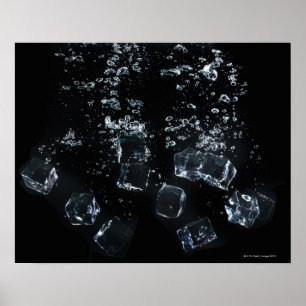 Ice cubes splashing in water ポスター