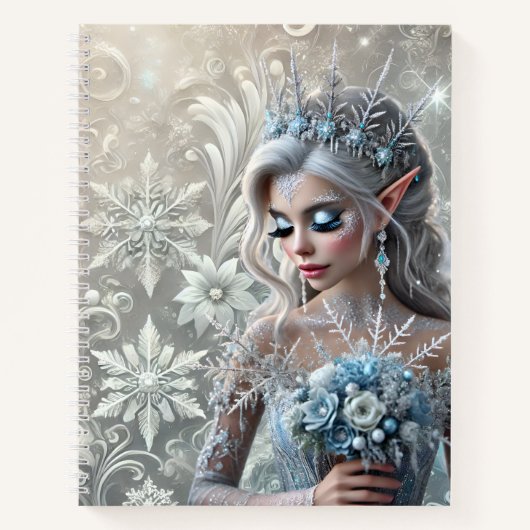 Ice Fairy Bride – Frosted Winter Fantasy Portrait ノートブック (正面)
