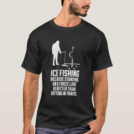 Ice Fishing Fisherman Anglers  Winter Frozen Lake  Tシャツ (正面)