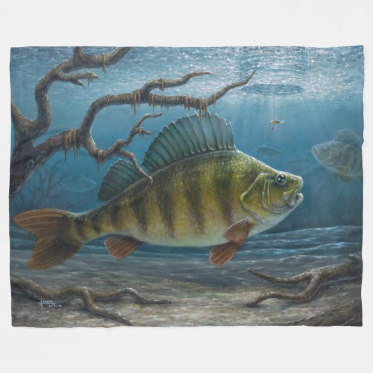 Ice Fishing for Perch フリースブランケット (正面(横))