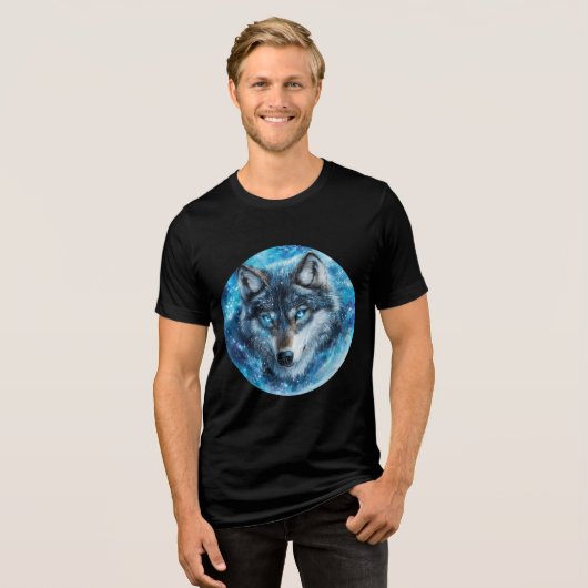 Ice Galaxy Wolf with Blue Eyes トライブレンドTシャツ (正面全面)