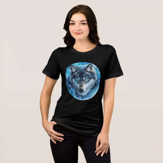 Ice Galaxy Wolf with Blue Eyes トライブレンドTシャツ (正面全面)