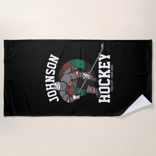 Ice Hockeyプレパーソナライズされたーヤーチームアスリート名  ビーチタオル (正面)