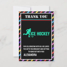 Ice Hockey Birthday Party, Ice Hockey Girl Player  サンキューカード