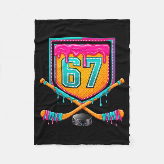 Ice Hockey Drip Number 67 Ice Hockey Player  フリースブランケット (正面)