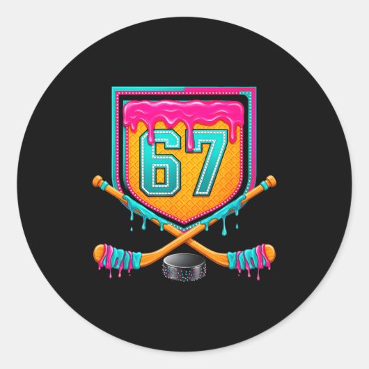 Ice Hockey Drip Number 67 Ice Hockey Player  ラウンドシール (正面)