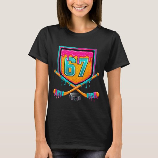 Ice Hockey Drip Number 67 Ice Hockey Player  Tシャツ (正面)