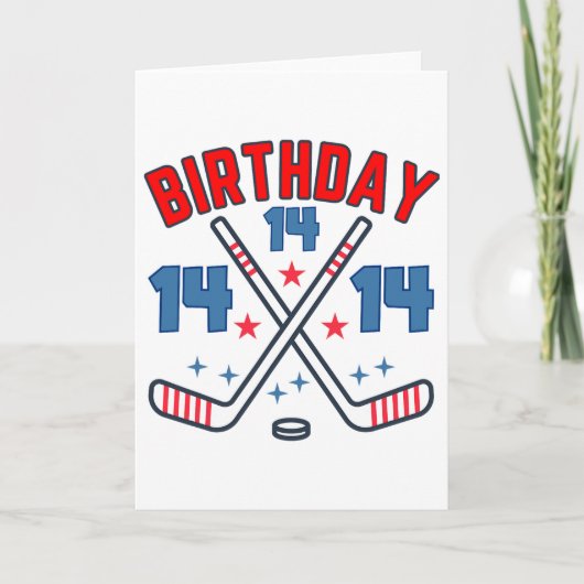 Ice Hockey Fourteen Birthday Boy 14th Party Boys A カード (正面)