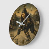 Ice Hockey Funny Mona Lisa Hockey Player Gift ラージ壁時計 (傾斜)