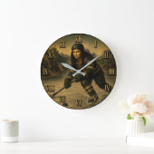 Ice Hockey Funny Mona Lisa Hockey Player Gift ラージ壁時計 (ホーム)