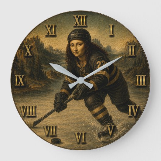 Ice Hockey Funny Mona Lisa Hockey Player Gift ラージ壁時計 (正面)