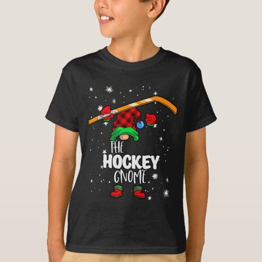 Ice Hockey Gnome Red Buffalo Plaid Matching Family Tシャツ (正面)