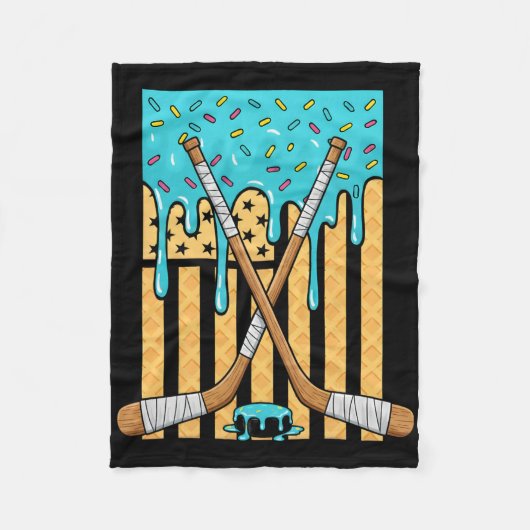 Ice Hockey Ice Cream Drip Boys American Flag Youth フリースブランケット (正面)